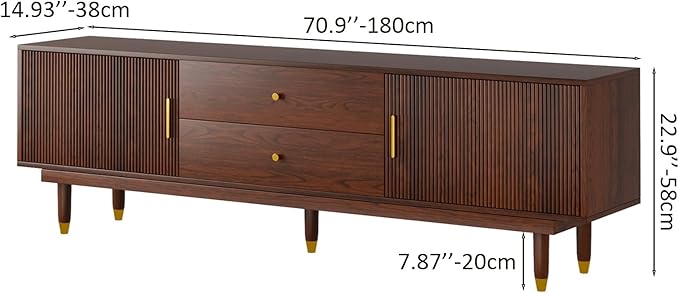 Mid Century Modern TV Stand for 75 inch TV, 70.9" Walnut TV Console with 2 Storage Cabinet & 2 Drawers, Entertainment Center, Media Console for Living Room/Bedroom-Ruum Studio Home