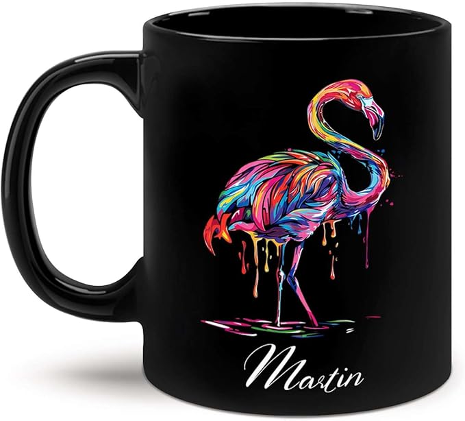 Beautiful Flamingo Animal Mug, Customized Name Flamingo Coffee Cup, Personalized Flamingo Lover Black Mug, Gift For Girlfriend, Colorful Animal Cup, Custom Flamingo Ceramic Cup 11oz 15oz-Ruum Studio Home