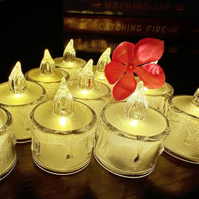 24-Pack Crystal Flameless Tea Lights – Battery Operated LED Candles with Realistic Flicker for Easter Decorations, Wedding Centerpieces, Halloween Party & Holiday Gift Box (Set of 24)-Ruum Studio Home