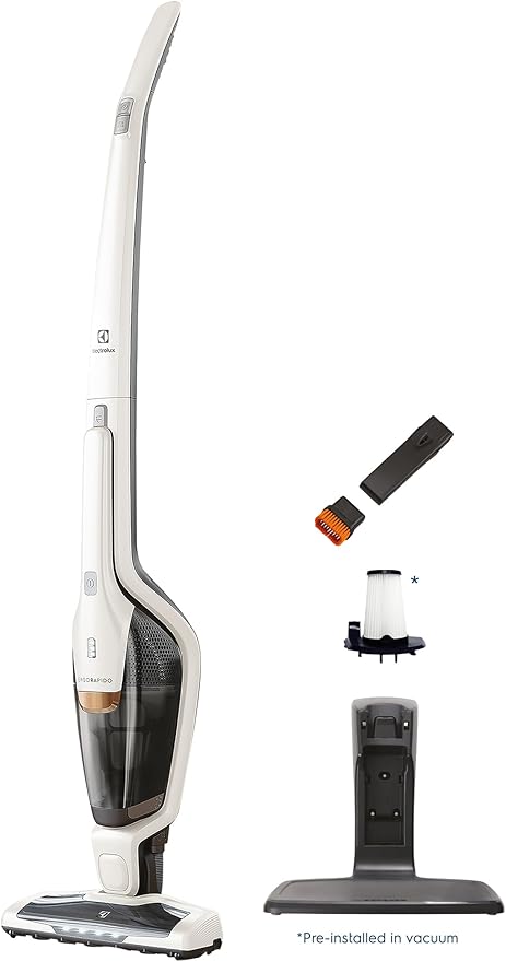 Electrolux Ergorapido Cordless 2-in-1 Vacuum Cleaner with High Suction Power and 180-Degree EasySteer Mobility, 48-Minute Run Time, 2 Power Modes, Satin White-Ruum Studio Home
