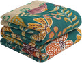 Boho Throw Blankets Reversible Luxurious Cotton Bed Throws with Vintage Bohemian Design & Yellow/Green Lightwight Floral Decor Blanket, Perfect as Bed Sofa Quilt 80" x 90"-Ruum Studio Home