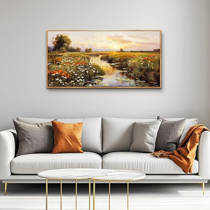 PHAOHUAXM Large Wall Art For Living Room Canvas Wall Decor For Bedroom Watercolour Painting Office Decoration Countryside Sunrise Scenery Wall Picture Ready To Hang Home Decor Wood Framed 20x40 In-Ruum Studio Home