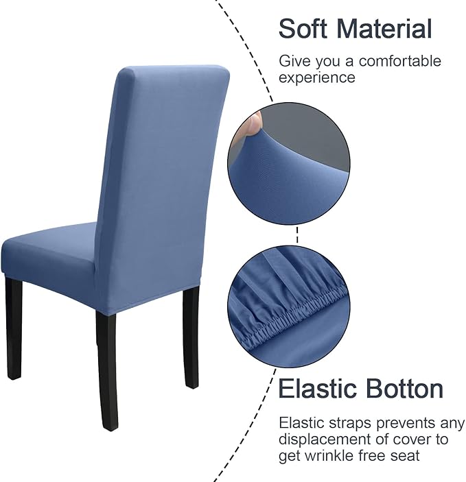 JQinHome 6 Pcs Dining Chair Slipcover,High Stretch Removable Washable Chair Seat Protector Cover for Home Party Hotel Wedding Ceremony (Gray Blue)-Ruum Studio Home