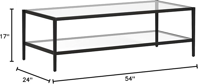 Henn&Hart 54" Wide Rectangular Coffee Table with Glass Shelf in Blackened Bronze, Modern coffee tables for living room, studio apartment essentials-Ruum Studio Home