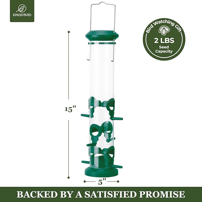 Kingsyard 2 Pack Tube Bird Feeders for Outdoors Hanging, Premium Hard Plastic Bird Feeder with 6 Feeding Ports, Weatherproof & Steel Hanger, Attracting for Wild Birds (Green)-Ruum Studio Home