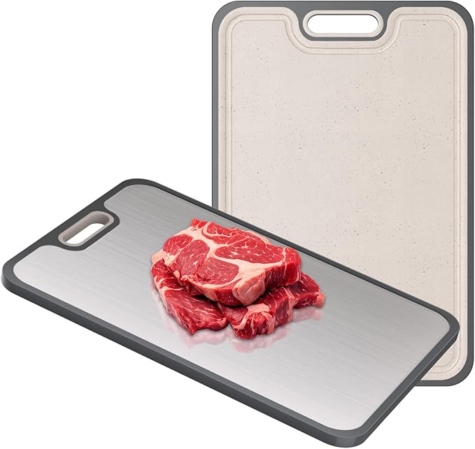 2IN1 Titanium Cutting Boards for Kitchen,Metal Cutting Boards With Pure Titanium and Wheat Straw PP,Double Sided Chopping Board with Juice Groove Dishwasher Safe Easy to Clean Non Toxic 15"X10"-Ruum Studio Home