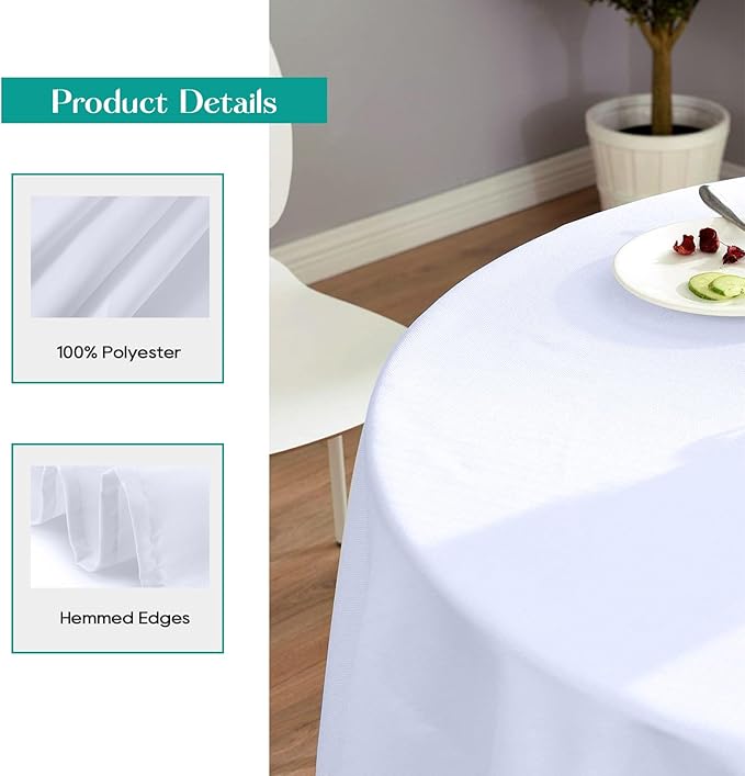 Surmente 132 inch Round tablecloths -5 Pack White Round Table Cloths, Polyester Fabric Table Covers for Weddings, Banquets, or Restaurants-Ruum Studio Home