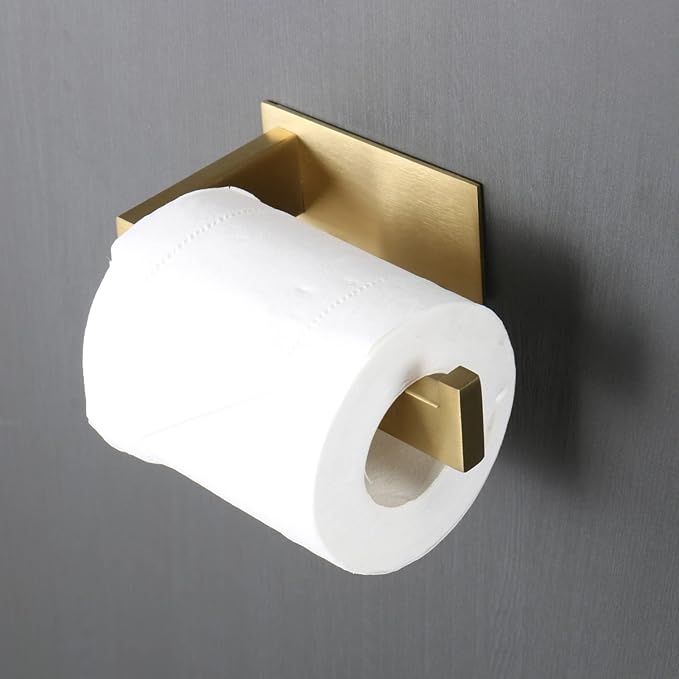 Toilet Paper Holder, Self Adhesive Tissue Holder Stainless Steel Rustproof Paper Roll Holder, No Drilling Easy to Install, Toilet Paper Rack Suitable for Office, Bathroom (Brushed Gold)-Ruum Studio Home