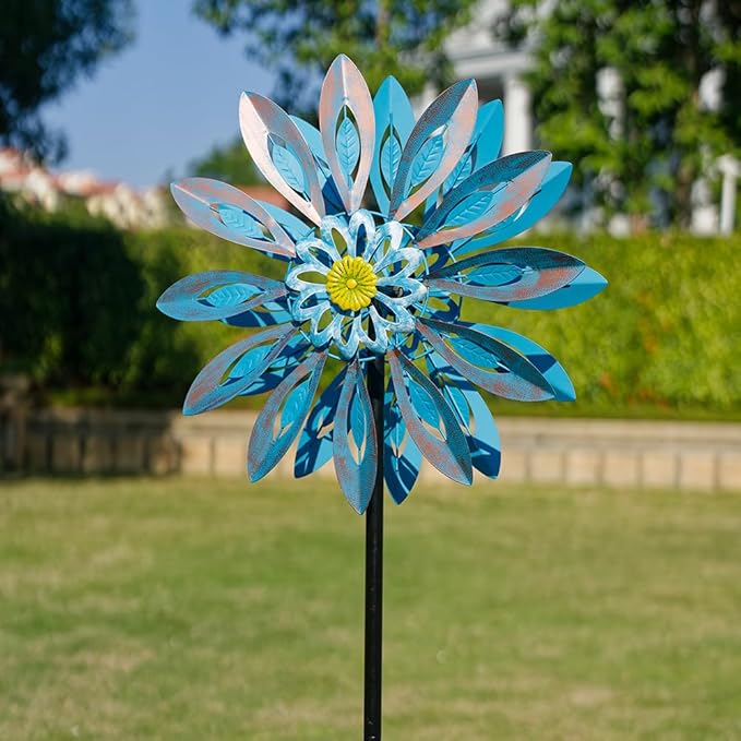 Viveta Wind Spinners,18 * 81" Large Outdoor Wind Spinner,Double-Side Wind Sculpture with 4 Sturdy Stake,Metal Windmill for Yard and Garden-Ruum Studio Home