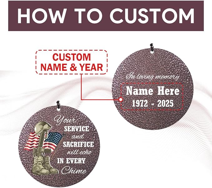 36inch Personalized Wind Chimes, Memorial Wind Chimes for US Veteran, Wind Chime for Loss of Loved Dad/Mom, Sympathy Memorial Gifts, Thank You Veteran Solider, Outdoor Decor-Ruum Studio Home
