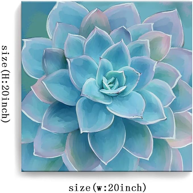 Wall Decor for Bedroom Canvas Artwork Blue-Green Succulents Prints Pictures Wall Art for Living Room Hanging Plants for Bedroom Decor Modern Popular Wall Decorations Blue-Green Flower Size 20x20-Ruum Studio Home
