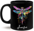 Colorful Dragonfly Ceramic Cup - Personalized Name Coffee Mug for Birthday, Gift for Son Daughter, Customized Black Animal Mug, Dragonfly Lover Cup 11oz 15oz-Ruum Studio Home