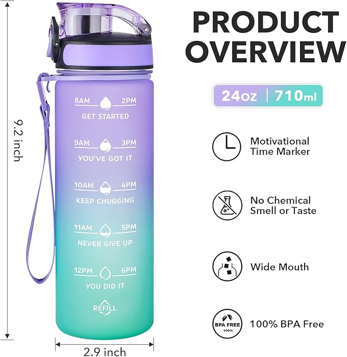 Enerbone Water Bottle, Leakproof BPA & Toxic Free, Motivational Water Bottle with Times to Drink and Straw, Fitness Sports Water Bottle with Strap for Office, Gym, Outdoor Sports-Ruum Studio Home