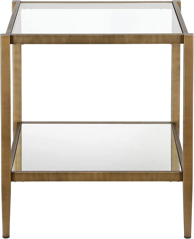 Henn&Hart 20" Wide Square Side Table with Mirror Shelf in Brass, Table for Living Room, Bedroom-Ruum Studio Home