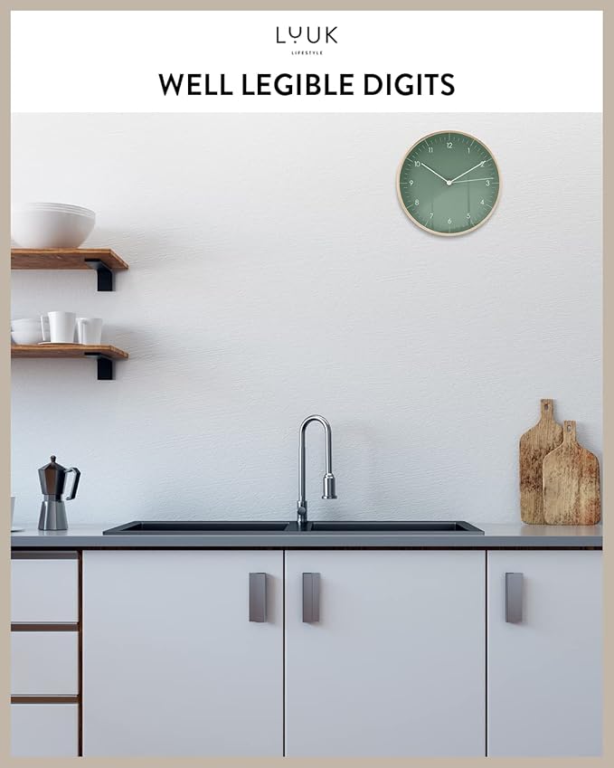 LUUK LIFESTYLE Wall Clock with Silent Movement, Without Ticking, Elegant and Functional Design, Housewarming Gift idea, Decorative, Dark Green and Gold-Ruum Studio Home