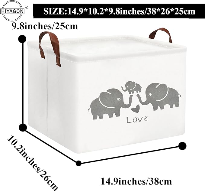 HIYAGON Baby Basket - Cute Elephant Toy Storage Bin Organizer Box Gift Basket for Boys and Girls (Love Elephants)-Ruum Studio Home