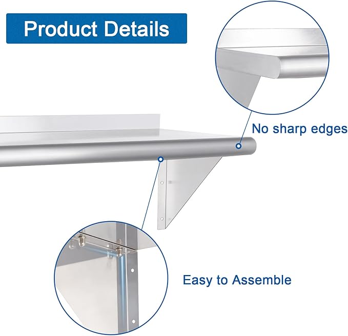 HARDURA Stainless Steel Shelf 18" x 60", 450lb Commercial Shelves Wall Mount Metal Shelving with Backsplash and Brackets for Kitchen, Restaurant, Laundry Room and Home-Ruum Studio Home