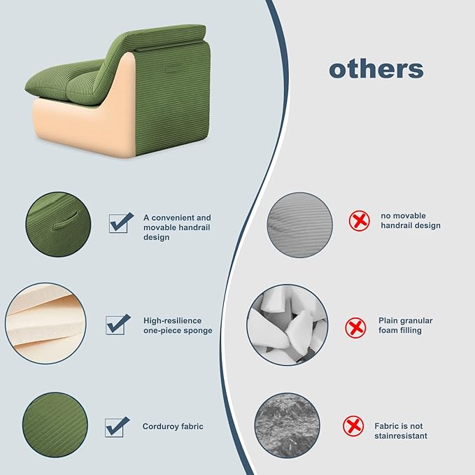 Misolant Bean Bag Chairs，Big Corduroy Fabric Sofa Bean Bag Chair for Adults and Teens with High-Resilience Sponge, Non-Slip Base Floor Lounge Sofa for Home, Living Room, Bedroom, Gaming Green-Ruum Studio Home