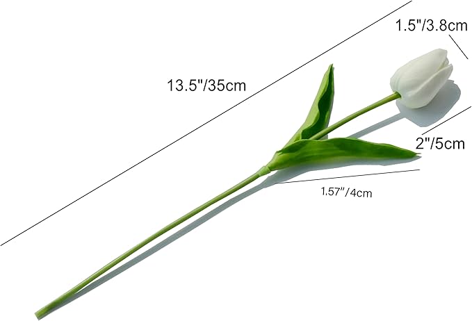Mandy's Artificial Tulips 20 Stems White PU Faux Flowers for Wedding Home Decor 13.5 Inch-Ruum Studio Home
