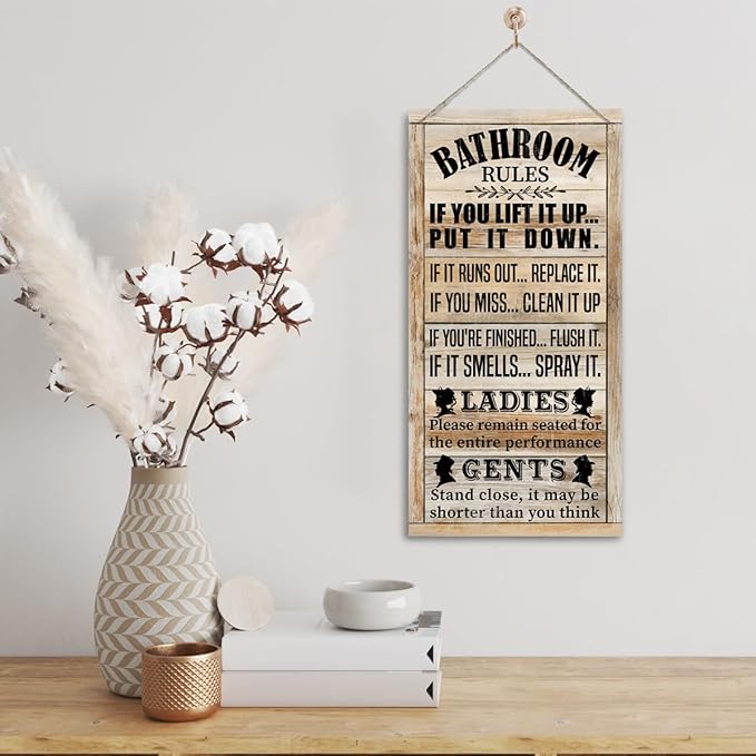 Rustic & Funny Bathroom Signs - Western & Farmhouse Bathroom Rules Wall Decor E1-Ruum Studio Home