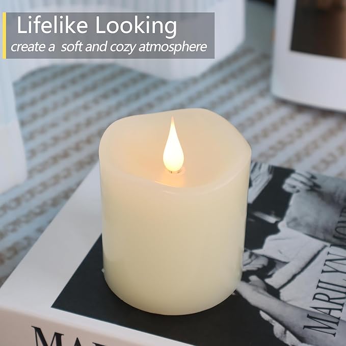 Flameless Candles Battery Operated with Timer, 3D Moving Flame Flickering, Last 600+ Hours Battery Candles, 3" x 4" Ivory Real Wax Electric LED Candle for Wedding Party Decorations-Ruum Studio Home