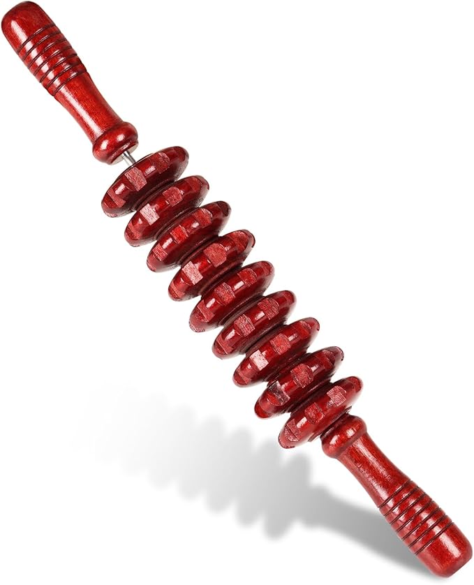 Liitrton Manual Wooden Fascia Massage Roller Trigger Points for Release Cellulite Sore Muscle Blasting (Red)-Ruum Studio Home