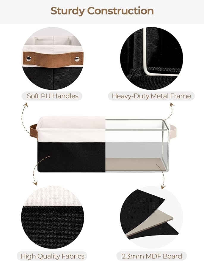 StorageWorks Narrow Storage Bins, Small Basket for Closet and Shelves, Fabric Organizer with Handles, Toilet Paper Storage, Black and White, 2-Pack-Ruum Studio Home
