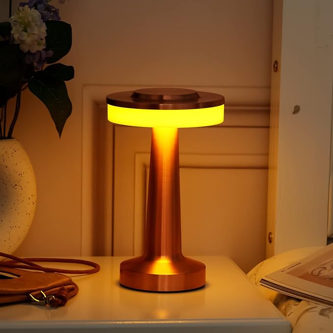 VIHOSE Set of 8 LED Portable Cordless Table Lamp with Touch Sensor 3 Color Stepless Dimming Rechargeable Battery up to 15 Hours Cordless Table Light Wireless Lamp for Nursery(Rose Gold)-Ruum Studio Home