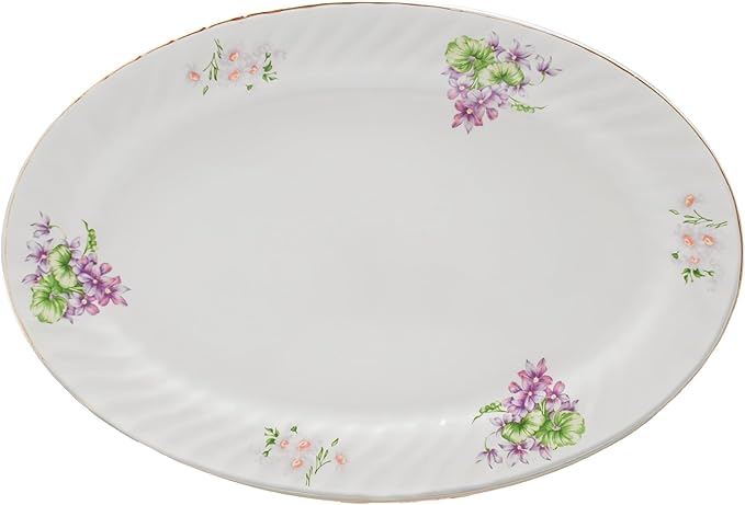 Lynns Paradise Marguerite 14-Inch Oval Platter, Set of 2, Purple; Heavy Duty; Chip Resistant; Lead and Cadmium Free; Freezer to Oven Safe up to 500°F-Ruum Studio Home