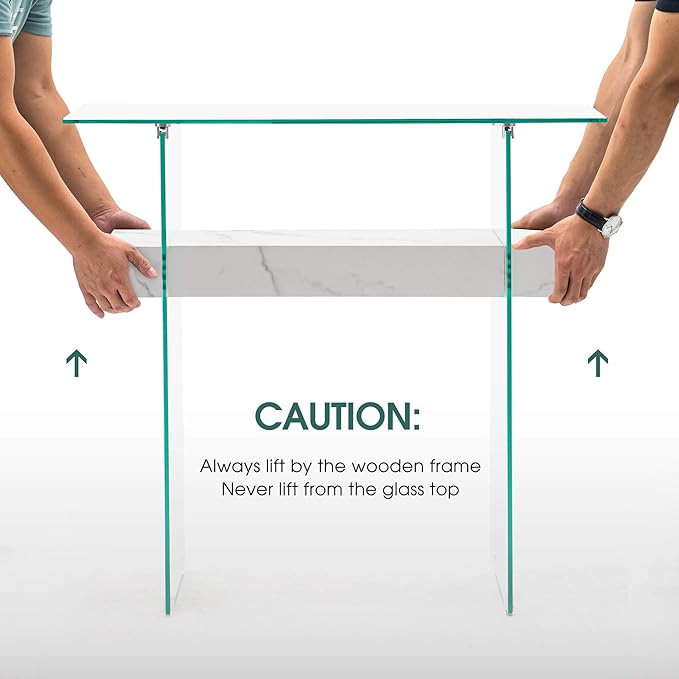 ivinta Glass Console Table with Storage, 31.5'' Modern Narrow Sofa Table with Storage Shelves for Living Room, Hallway, Foyer, Bedroom 5103 (White)-Ruum Studio Home