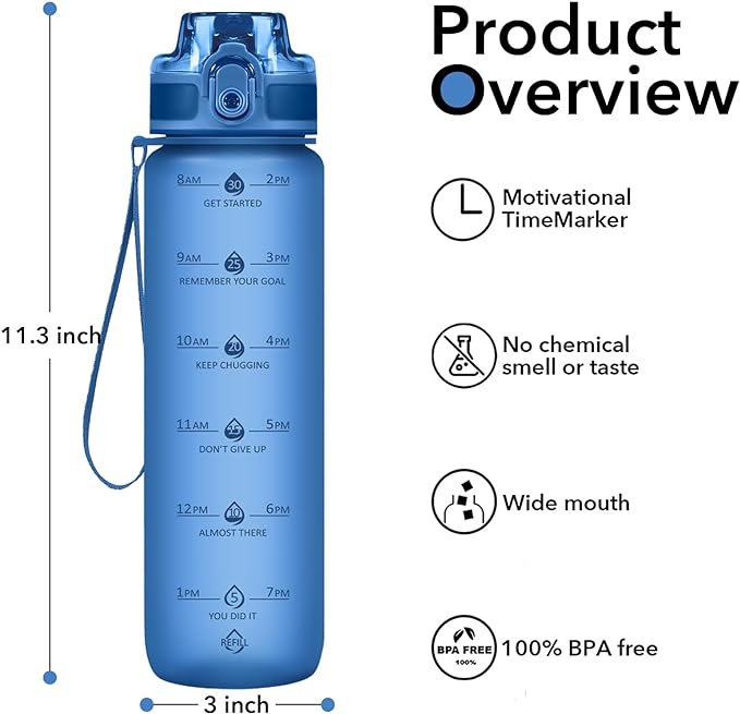 32oz Motivational Water Bottles with Time Marker & Fruit Strainer, Transparent Gradient Color Water Bottle with Times to Drink, Leakproof & BPA Free, Reusable Bottle with Strap (No Straw)-Ruum Studio Home