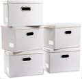 PRANDOM Foldable Storage Bins with Lids [5-Pack] Leather Fabric Collapsible Storage Boxes Organizer Containers Baskets Cube with Cover for Bedroom Closet Office Nursery White (14.9x10.8x10)-Ruum Studio Home