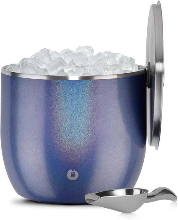 SNOWFOX XL Premium Vacuum Insulated Double Wall Stainless Steel Ice Bucket with Lid/Scoop,Bar Accessories,Large Elegant Party Bucket,Chills Several Bottles,Beautiful Entertaining Supplies,7 Liter,Blue-Ruum Studio Home