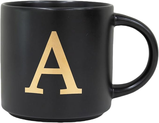 COLLECTIVE HOME - Monogram Ceramic Mugs, 15 oz Golden Initial Black Coffee Cups, Elegant Alphabet Tea Mugs, Elegant Personalized Mug with Gift Box, Unique Mug with Double Side Capital Lette (A-1)-Ruum Studio Home