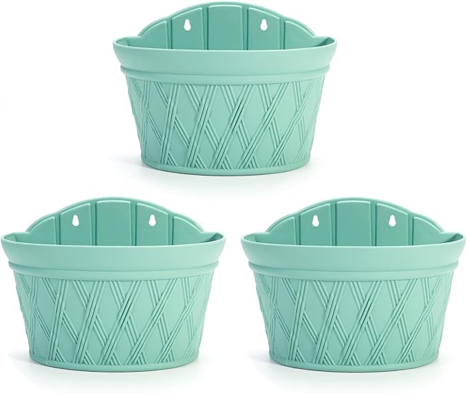 Sungmor Wall Hanging Planters,11.5 Inch Hanging Flower Pots for Railing Fence - Indoor Outdoor Balcony Wall Planter Hanging Basket, Plastic Pot Plant Container - Half Round & 3PC Pack & Green-Ruum Studio Home