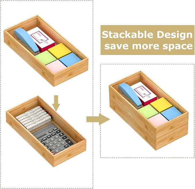 Bamboo Kitchen Drawer Organizer,Stackable Silverware Tray Utensil Organizer Cutlery Holder for Kitchen,Wooden Storage Box for Bathroom, Multi-Use Drawer Organizer for Office,Makeup(12x6x2.5 inch）-Ruum Studio Home