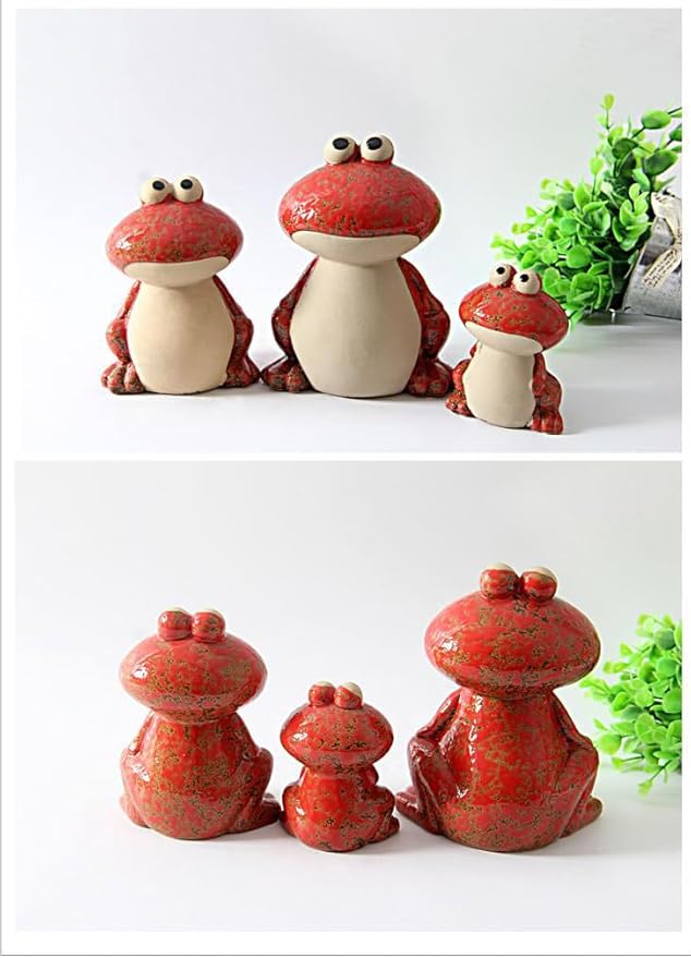 Frog Garden Decor Set of 3,Funny Cute Ceramic Frog Garden Statues Yard Decoration Outdoor Holiday Decorations,Ideal Ornament for Outside Pond Pool Patio Front Porch Backyard (Red)-Ruum Studio Home