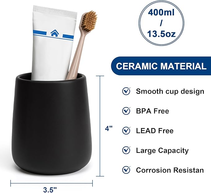 Bathroom Tumbler Cup Ceramic 2Pcs 13.5oz Reusable Toothbrush Cup 400ml, Toothbrush Holder Adequate for Your Bathroom (Black Brown)-Ruum Studio Home