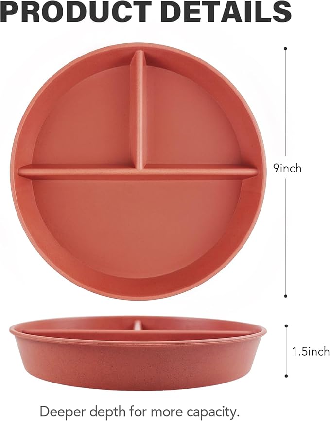 greenandlife 9 Inch 4PCS Portion Control Plates with Lids, Divided Plates for Kids Adults, Dishwasher Microwave Safe Compartment Plate Set, Unbreakable Lightweight Reusable Wheat Straw Plate, Sunset-Ruum Studio Home
