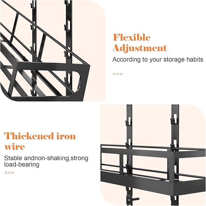 X-cosrack 8-Tier Adjustable Spice Rack – Wall-Mounted Space-Saving Organizer with Mixed Baskets, Large-Capacity Seasoning Holder for Kitchen & Pantry (Black)-Ruum Studio Home