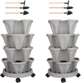 Vertical Planter 4 Tier Stackable Planters Garden Planters Strawberry Herb Flower and Vegetable Planter Indoor Outdoor Gardening Pots with Removable Wheels and Tools 2-Pack-Ruum Studio Home