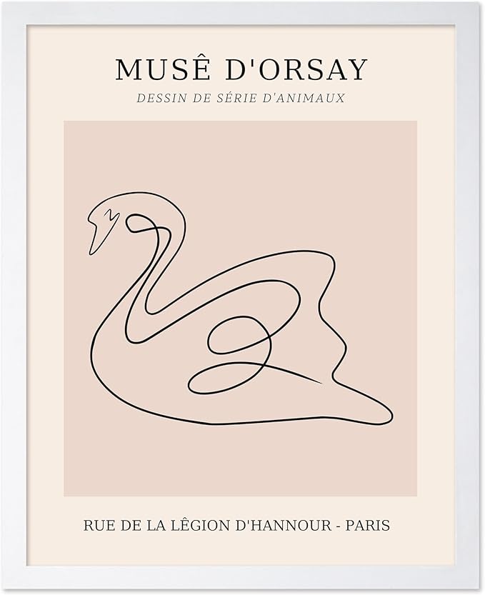 Poster Master Vintage Poster - Retro One Line Swan Drawing Print - Swan Art - Bird Art - Minimal Gift for Her, Animal Lover - Abstract Decor for Home, Office, Bedroom, 16x20 White Framed-Ruum Studio Home