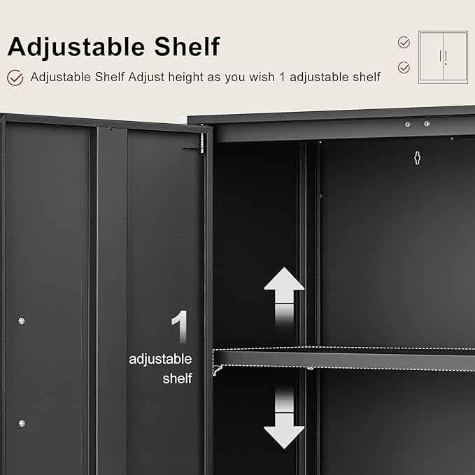 Metal Wall Cabinet,Garage Wall Cabinetwith Handle,Lockable Storage Cabinets Wall Mounted with 2 Doors,Locking Cabinet with Shelves for Basement,Living Home,Black-Ruum Studio Home