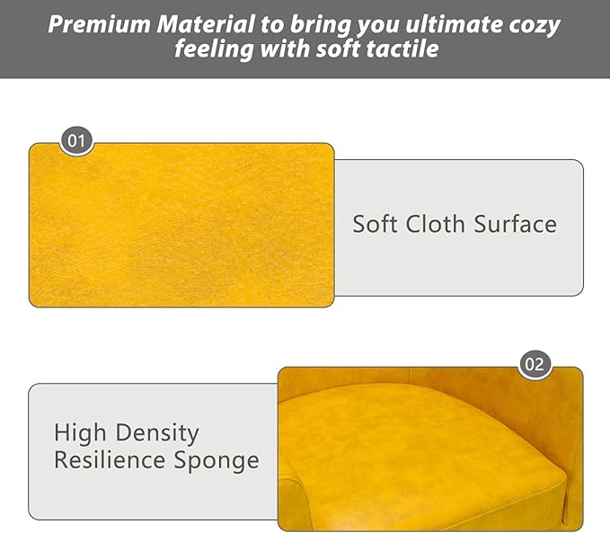INZOY Modern Accent Chair with Ottoman for Small Space, Club Chair with Ottoman Set, Comfy PU Leather Barrel Reading Chairs for Living Room Bedroom, Round Reading Chair with Foot Rest, Yellow-Ruum Studio Home