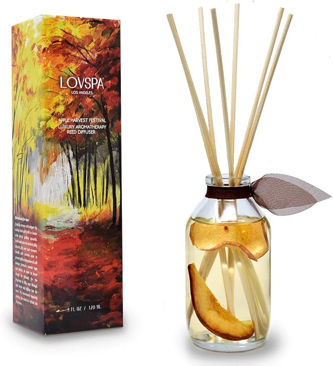 LOVSPA Reed Diffuser Set, Apple Harvest Scented Oil Diffuser with Sticks, Home Fragrance Accessories for Bathroom Shelf Decor, Aroma Diffusers for Home or Office Fall Decor, USA Made-Ruum Studio Home