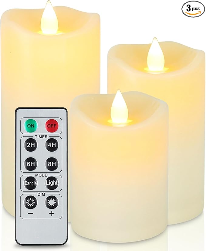Aignis Indoor Flameless LED Candles Battery Operated with Remote Timer and Wax-Like Shell for Home/Wedding/Holiday Decor, Set of 3(D 2.95" x H 4"/5"/6")-Ruum Studio Home