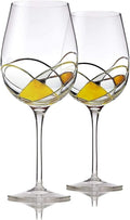 Bezrat Wine Glasses Hand Painted - Set of 2 - Women Wine Gift - Wine Lover Glass - Beautiful Glassware Gifts Ideas for Women Inspired by 'Duomo di Milano' Mothers Day - 12 oz (Gold)-Ruum Studio Home