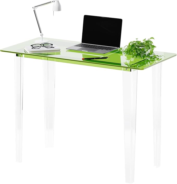 Acrylic Desk, Modern Study Table for HomeOffice-Extended Surface Multi-Purpose Console & EntrywayTable, Sturdy Lightweight Design (42.5-inch, Green)-Ruum Studio Home
