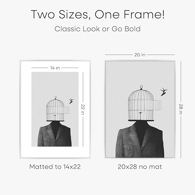Homeforia 20x28 Picture Frame Silver, High End Metal 20 x 28 Poster Frame with Mat 14 x 22 for Photo, 20x28 Silver Frames Matted to 14x22 Print, 28x20 Hanging Frame, Tempered Glass, Wall Kit, Set of 1-Ruum Studio Home