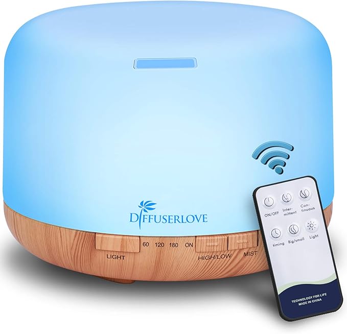 Diffuserlove Diffuser Essential Oil Diffusers 500ML Remote Control Aroma Diffuser Cool Mist Aromatherapy Diffuser with Mute Design, Timer and Auto Shut-Off for Office Living Room Yellow-Ruum Studio Home
